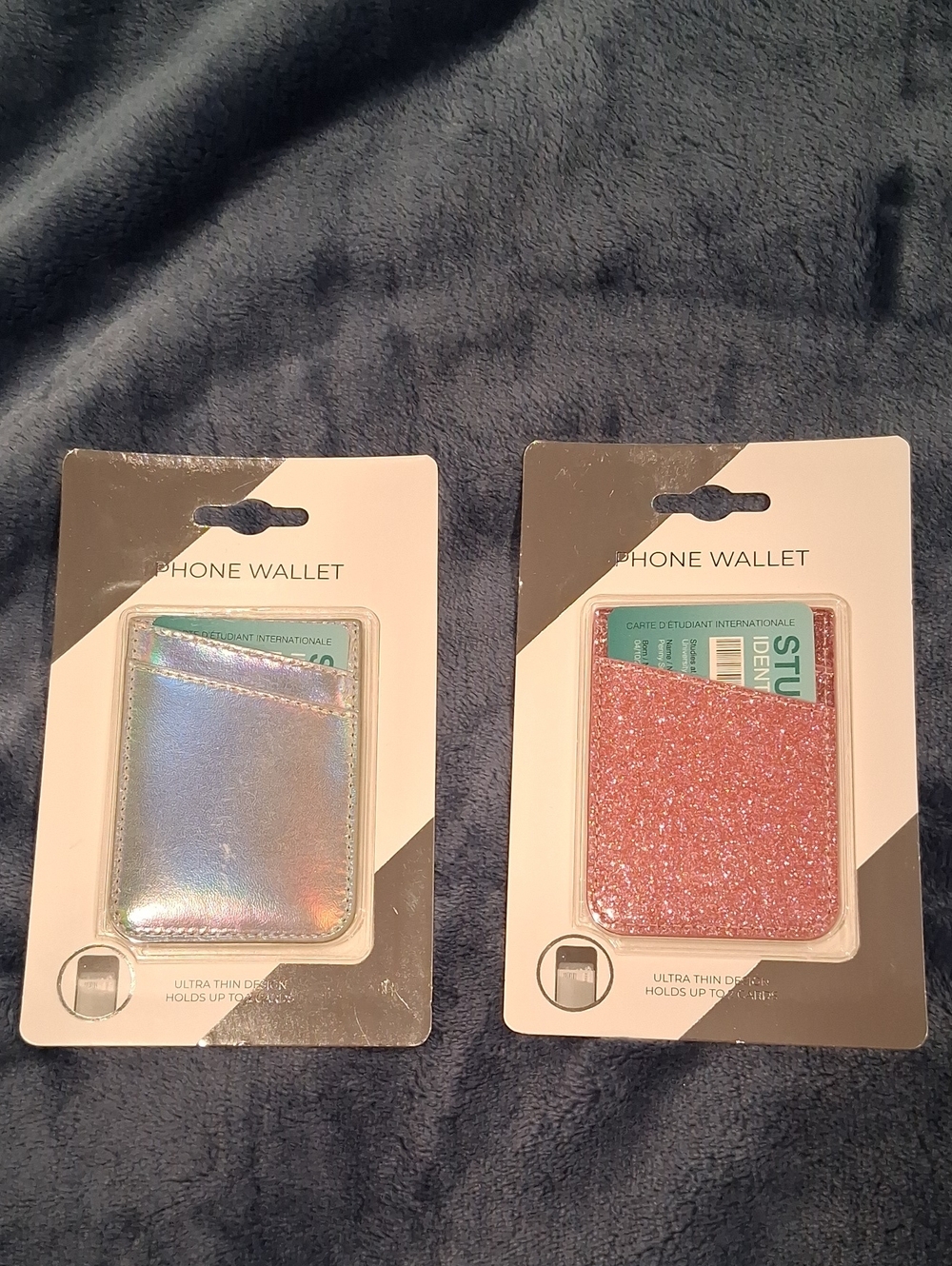 Phone Wallet Card Holder - Holographic Silver & Pink Glitter